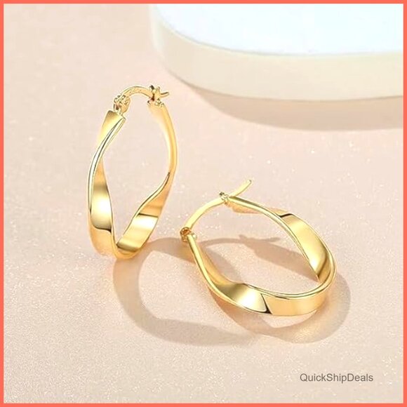 14K Yellow Gold Thin Twisted Hoop Earrings, 1mm – Tilo Jewelry® 14K Gold Twisted Hoop Earrings 30MM Fine Weave Design Hinged Closure